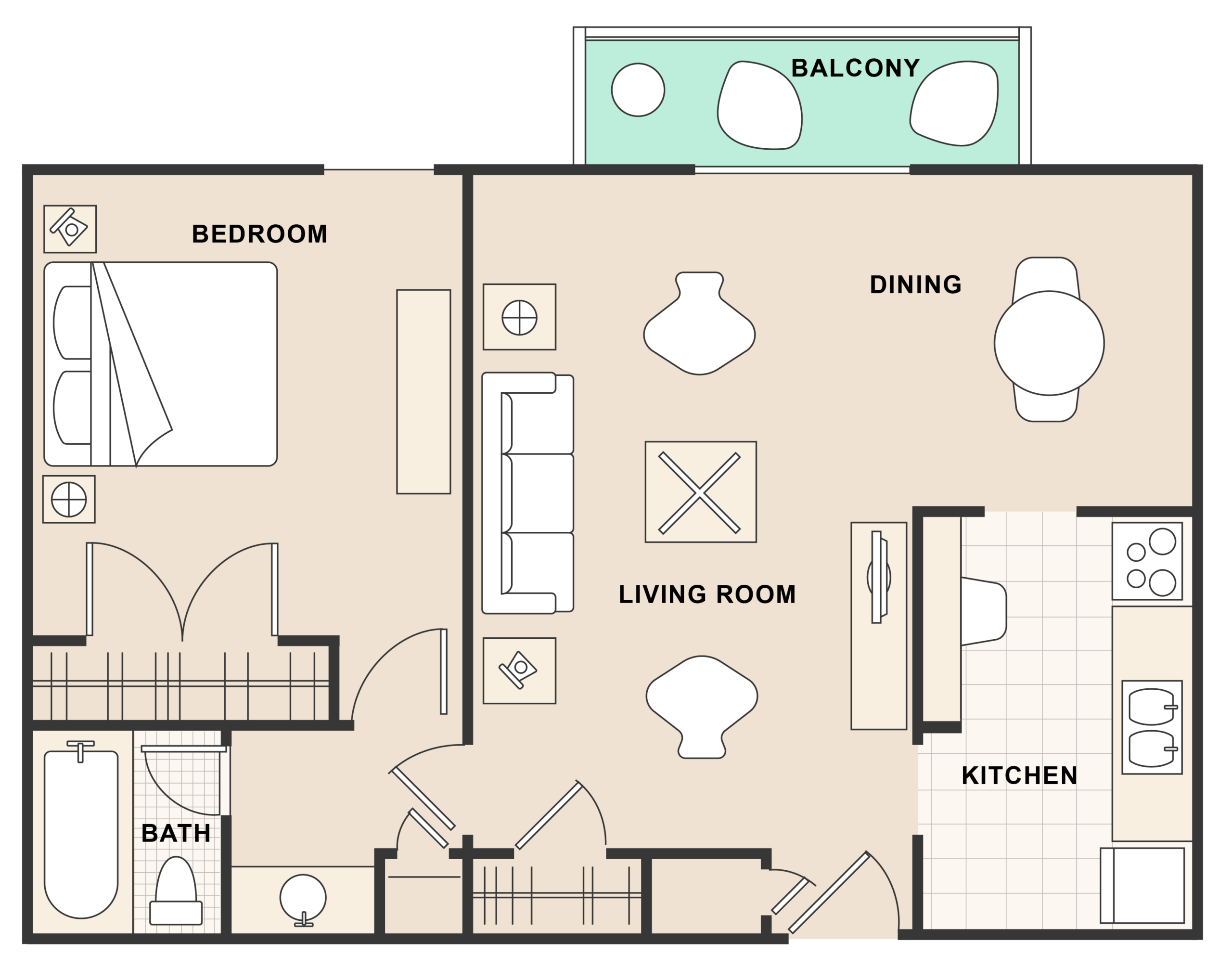 The 1 Bedroom floor plan