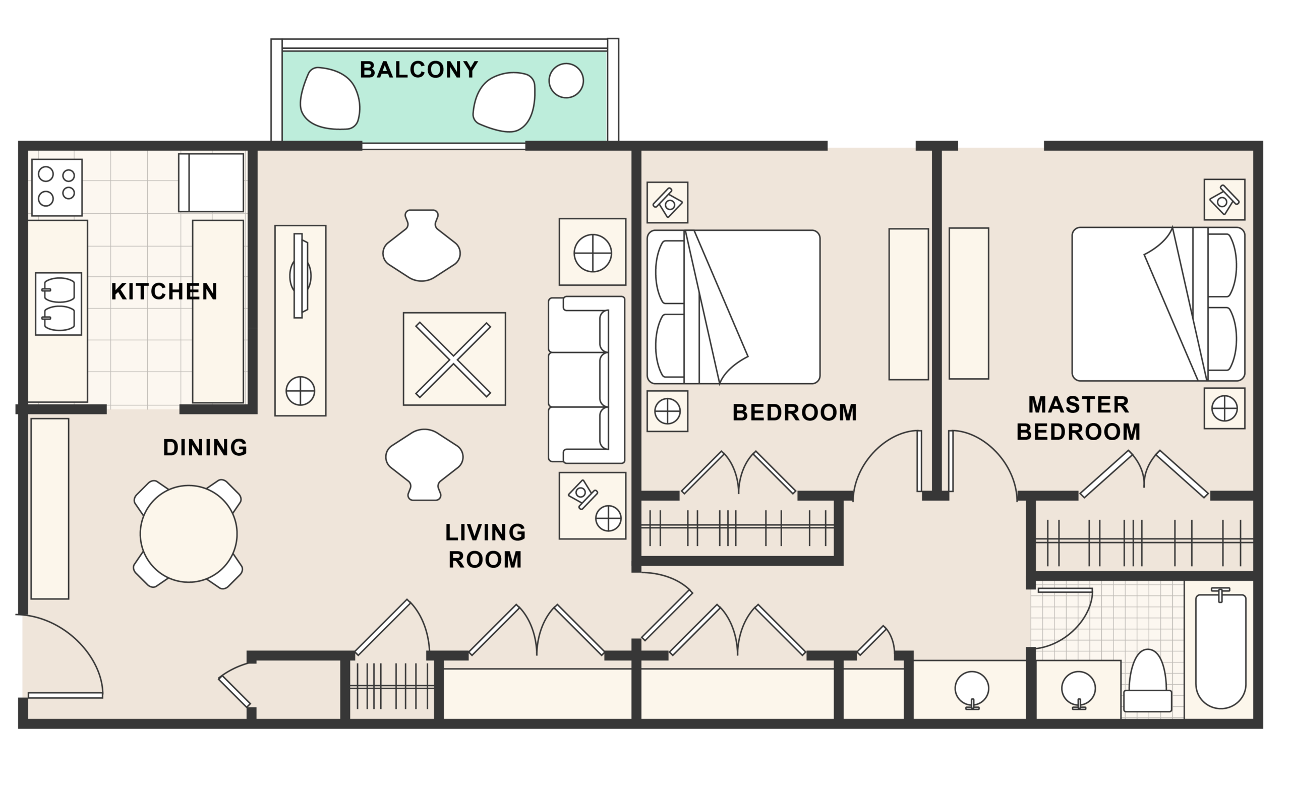 The 2 Bedroom — Large floor plan