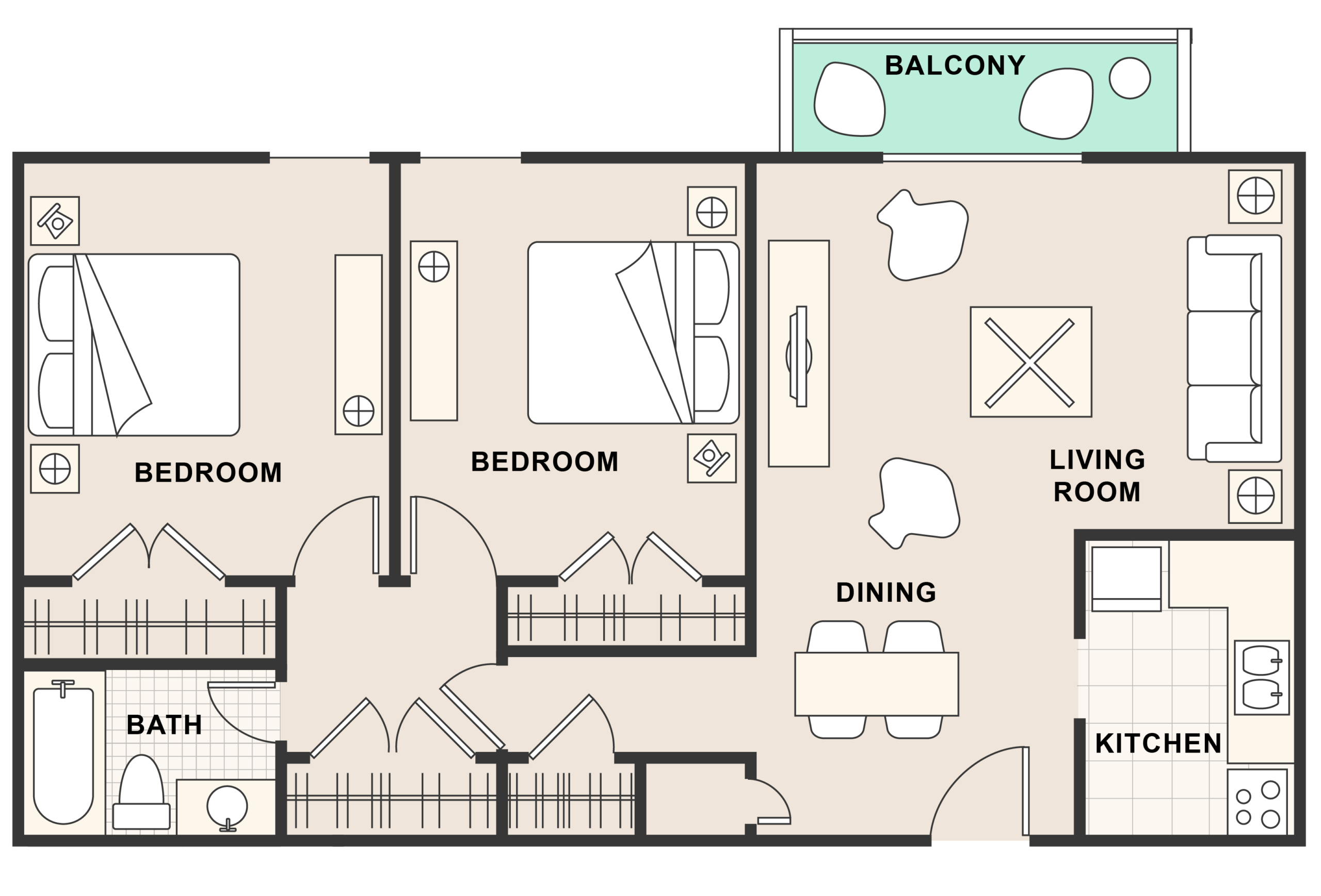 The 2 Bedroom floor plan